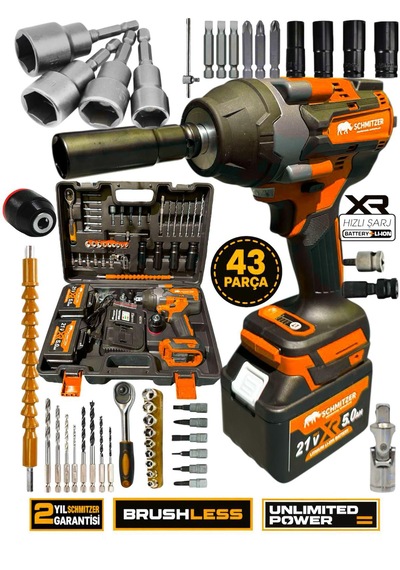 Schmıtzer Sch-9502t Pro 21v 15 Pilli Çift Akülü Kömürsüz Darbeli Vidalama 650 Nm Somun Sıkma Sökme Matkap