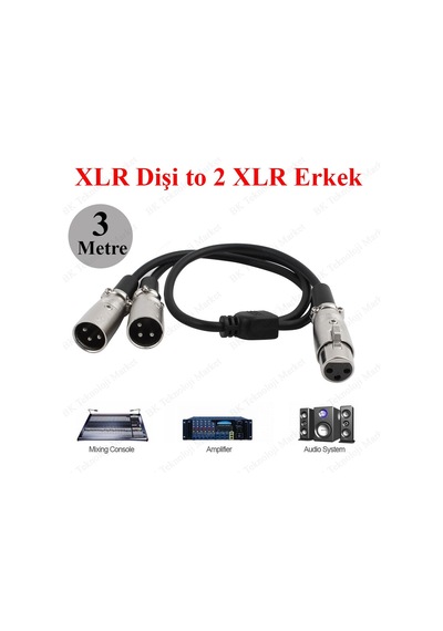 3 Metre Xlr Dişi 2Xlr Erkek Mikser Mikrofon Ses Splitter Y Kablo
