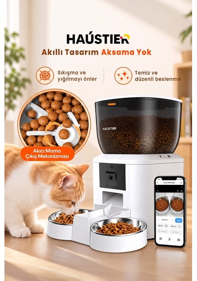 Qq029-dual Kameralı 1080p Gece Görüş, Akıllı Otomatik Kedi Mama Kabı, 2.4ghz/5ghz, 4lt, Metal Kase