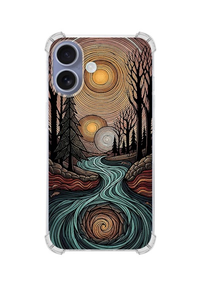 Printify Apple iPhone 16 İle Uyumlu Simya Serisi Girdaplar Tasarımlı Uv Baskılı Köşe Korumalı Antişok Kılıf Şeffaf