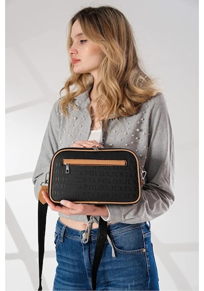 Just Polo Kadın Ayarlanabilir Askılı Su Geçirmez Lüks Omuz Çantası Shoulder Bag Ebat: 16 X 26 Cm Siyah - Taba