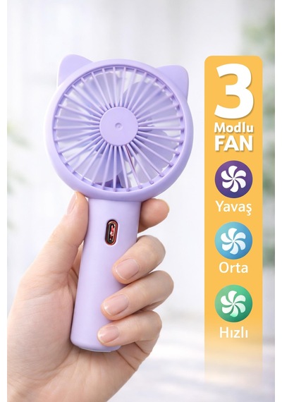 3 Modlu Şarjlı El Fanı 3 Kademe Seyahat Masaüstü Vantilatör Taşınabilir Mini Fan Mor F136