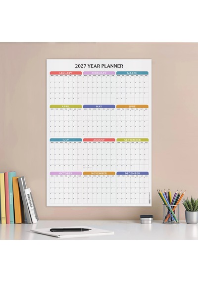 2026-2027 Akademik Yıl Planlayıcı Duvar Takvimi Eylül 2026 - Ağustos 2027 Pastel Renkli Yıllık P Çok Renkli