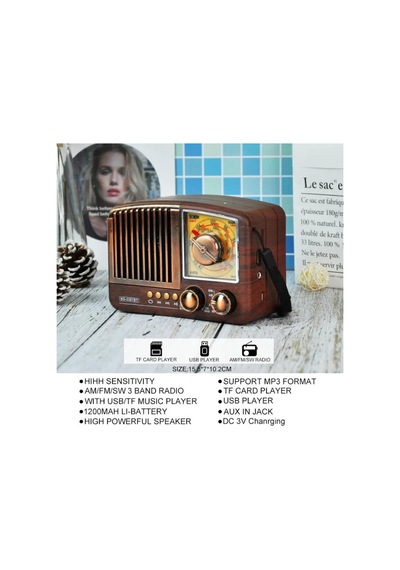 Mini Nostaljik Radyo Bluetooth Speaker Şarjlı Sd Kart Usb Girişli Mp3 Çalar Kablosuz Hoparlör