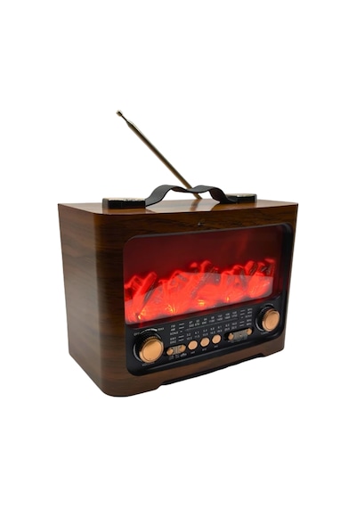 Retro - 17 - Şömine Tasarımlı Bluetooth Hoparlör Fm Radyo Usb Tf Kart - Muratech - Müzik Çalar