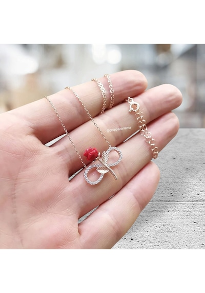 Modahilye 925 Ayar Gümüş Sonsuzluk Gül Rose Gold Kolye Rose Gold