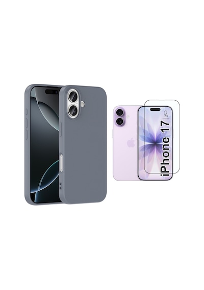 Apple Uyumlu iPhone 17 Içi Kadife Lansman Kılıf Ve 5d Tam Kaplayan Cam Ekran Koruyucu Gri