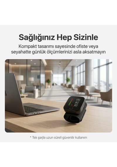 Akıllı Bilekten Tansiyon Aleti - Dijital Led Ekranlı, Şarj Edilebilir