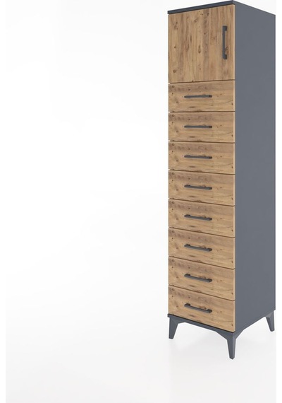 Hyperion Dolap Tek Raflı 8 Çekmeceli Tek Kapaklı 44x44x182 An... Antrasit