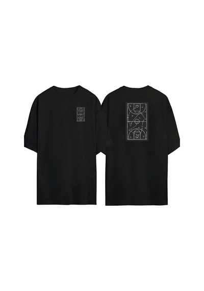 Thewert Unisex Saha Grafik Taktik Ön Arka Baskılı Sıyah Oversize T-shirt Siyah