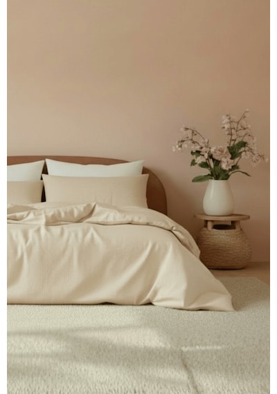 Camelia King Düz Ranforce Nevresim Set- Bej %100 Bej
