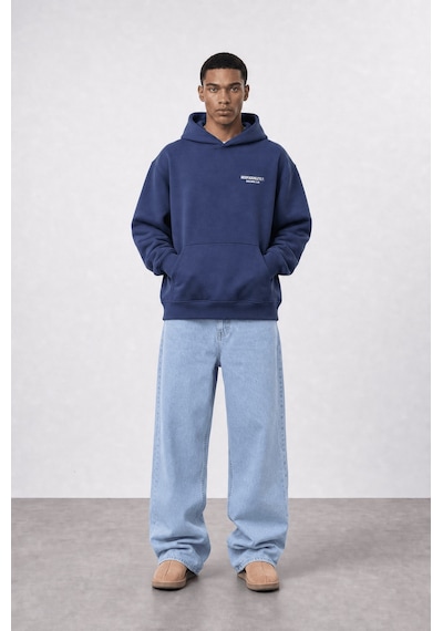 Respire Erkek Absofuckinlutely Baskılı Oversize Hoodie Lacivert