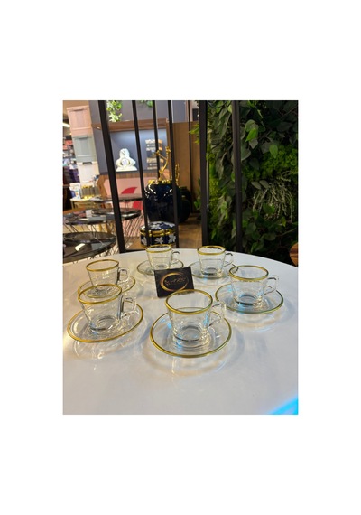 Özel Tasarım Gold Yaldızlı 6 Kişilik 12 Parça Kahve, Çay Fincanı Espresso Takımı, Cam Fincan, Modern