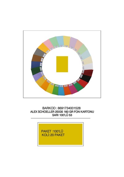 Alex Schoeller Fon Kartonu 160 Gr 25x35 53 Sarı Çok Renkli