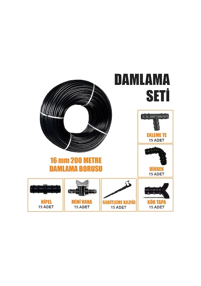Delikli 200 Metre Damla Sulama Sistemi Damlama Borusu Ve Ek Parçaları Bahçe Ağaç Fidan Sebze Sulama Ekipmanları Damlama Hortumu