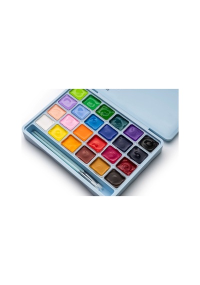 Hımı Jelly Cup Gouache Set 24 Renk X 30 Gr Guaj Boya + 3 Fırça Ice Blue Case Edition Karışık Renk
