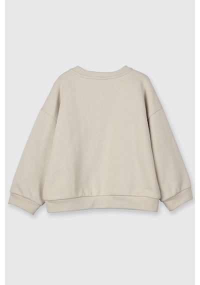 Panço Kız Bebek Çiçek Motifli Bej Sweatshirt Krem