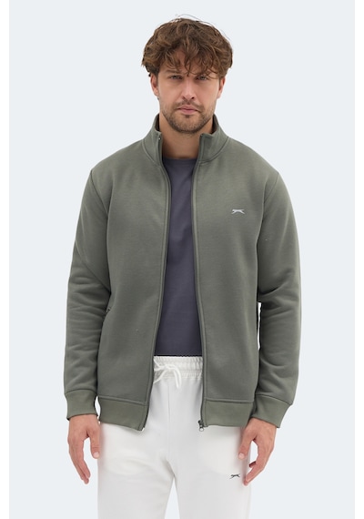 Slazenger Mendoza I Erkek Fermuarlı Dik Yaka Cepli Haki Sweatshırt Haki