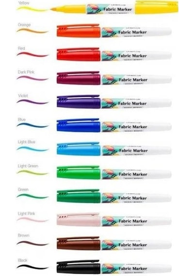 Tekstil Kumaş Kalemi Markörü 12 Li Keçeli Kalem Fabric Marker Tekstil Markörü 12 Renk 1 Paket