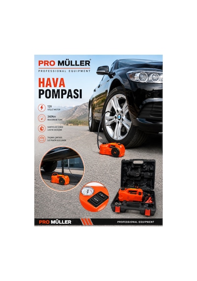 Pro Müller Elektirikli 5 Ton Araba Kriko Kiti 12 V Hidrolik Kriko Bijon Anahtarı Seti Darbe Anahtarlı Set