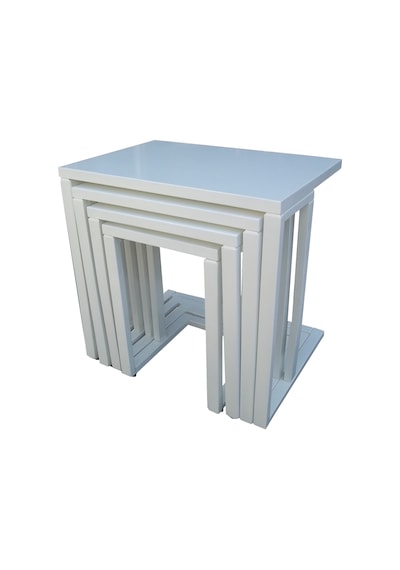 Zigon Sehpa C Torna Kayın Model Tekerlek ayak MDF tabla Parlak beyaz Lake Boya El Yapım