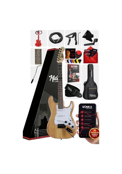 Midex Rph-320wd Ahşap Renk Strat Kasa Sss Elektro Gitar Seti