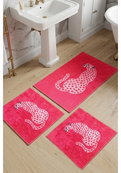 Pinoleo 3'lü Banyo Paspası,kaymaz Tabanlı,yıkanabilir 60x100 50x60 50x60 Cm Çok Renkli