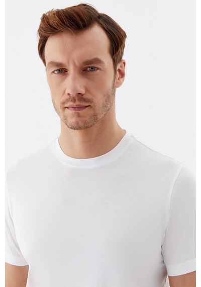 Sabri Özel Bisiklet Yaka Basic Erkek T-shirt Beyaz