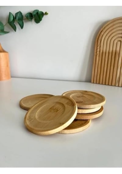 Orret Home 6adet Bambu Çay Tabağı, Çay Bardağı Altlığı, Estetik Sunum Sunumluk, Doğal Malzeme, Çevre Dostu Ve Şık Tasarım Yuvarlak 124-Pembe