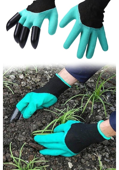 Tr Kolay Fide Dikme Toprak Kazma Eldiveni - Sert Plastik Tırnaklı Bahçe Eldiveni