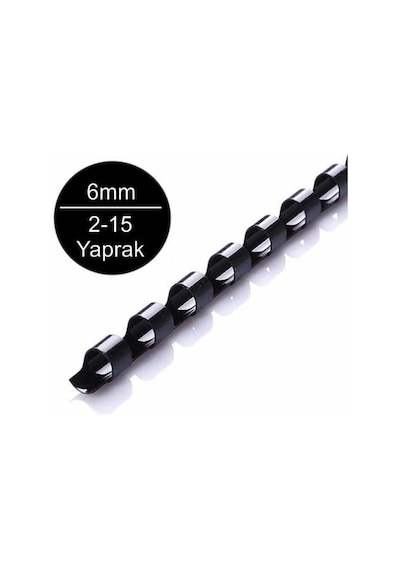 Sarff 6Mm Siyah Plastik Spiral 2-15 Yaprak Kapasiteli 100 Lü Kut