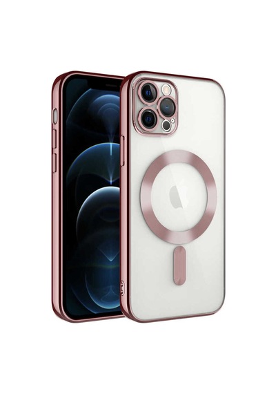 Apple Uyumlu iPhone 13 Pro Kılıf Kamera Korumalı M-safe Wireless Şarj Özellikli Zore Demre Kapak Rose Gold