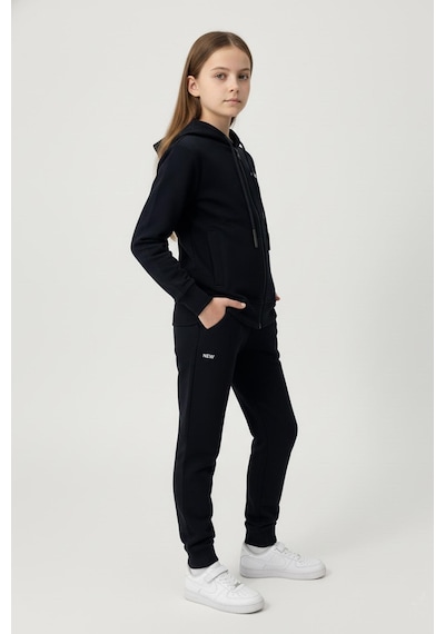New Kids Fermuarlı Kapüşonlu Cepli Unisex Çocuk Eşofman Takımı-90926 Siyah