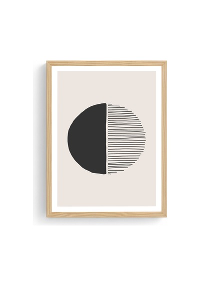 Doğal Ahşap Çerçeveli Minimal Geometrik Desenli Tablo - Pastel Huhu1559