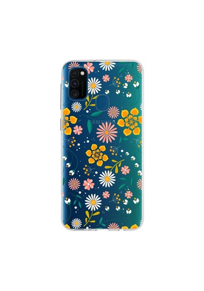 Samsung Galaxy Uyumlu M30s Kapak Çiçek Tasarımlı Şeffaf Silikon Kılıf Şeffaf