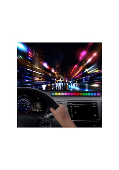 Sese Duyarlı Rgb Led Işık Ritim Işığı 32 Bit Göstergeli Araba/pc/tv/oda/masaüstü Için Renkli Led Işık Şarjlı Ekolayzır Işık Çubuğu Siyah