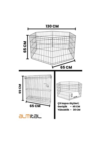 6 Panel 65x65cm Katlanabilir Krom Renk Evcil Küçük Hayvan Kedi Köpek Evi Kafesi Oyun Parkı