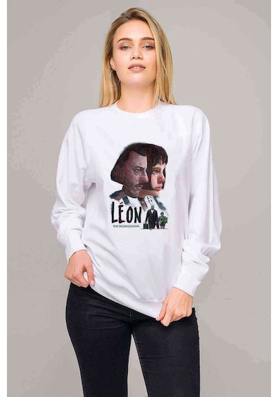 Leon Baskılı Beyaz Kadın Sweatshirt (528300793)