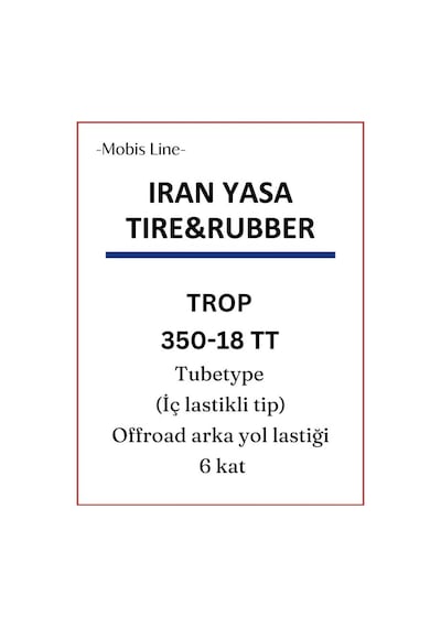 Iran Yasa Tıre&Rubber 350-18 Tt  Tr Op (İç Lastikle Kullanıma Uygundur.)  Offroad Arka Yol/Toprak Motosiklet Lastiği