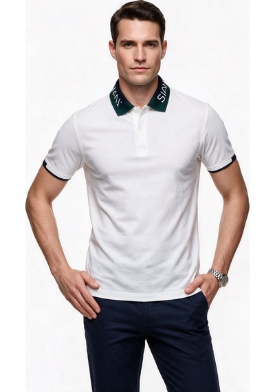 Giant Erkek Polo Yaka Pamuklu Kısa Kollu Logolu T-shirt Beyaz