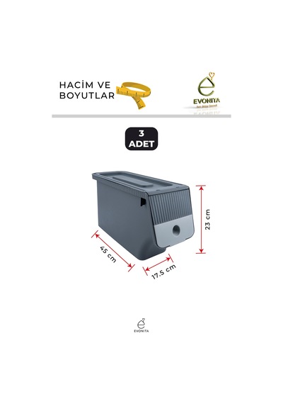 3lü Çok Amaçlı Organizer Saklama Kutusu Kapaklı Dolap İçi Düzenleyici Raf Kutusu Seti 10 Litre Renkli