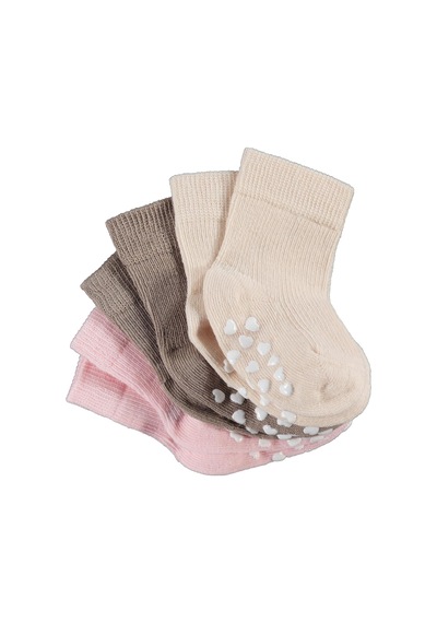Civil Baby Kaydırmaz Kalp Baskı 3'lü 6- Bebek Kız Çorap Set - Standart