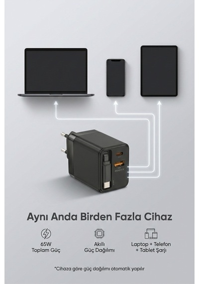 65w Super Fast Charger Type-c Hızlı Şarj Adaptörü Laptop, Tablet & Telefon Uyumlu SİYAH