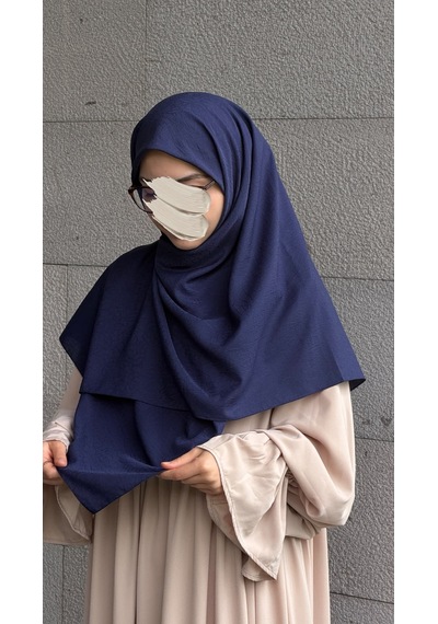 Qalortex Scarf Premium Jakarlı Hüma Büyük Boy Eşarp -lacivert