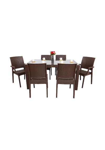 Mandella Elit Rattan 90x150 2 Elit Koltuk 4 Elit Sandalye Camlı Masa Takımı Kahverengi Diğer