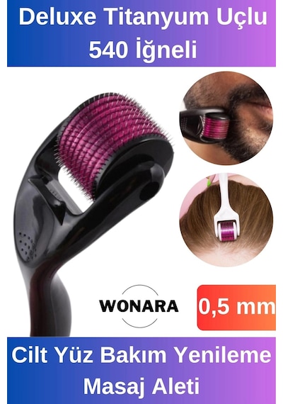 Derma Roller Titanyum Uçlu 540 İğneli Cilt Yüz Bakım Yenileme Masaj Aleti 0,50 Mm