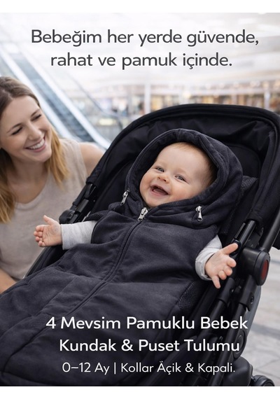 Ubeybi 4 Mevsim Bebek Arabası Ve Ana Kucağı %100 Pamuklu Tulum Footmuff 0-12 Ay - Gri