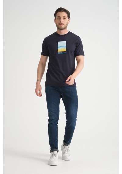 Shooter Sportwear Shooter Erkek T-shirt %100 Pamuk Minimalist Tasarım Regular Kalıp Baskılı Lacivert