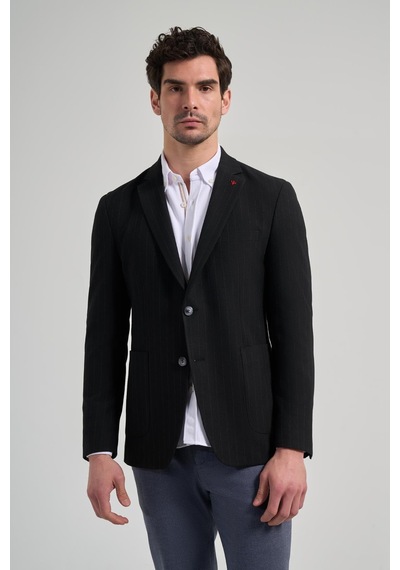 İmza Çizgili Desen Gofreli Mono Yaka Esnek 6 Drop Slim Fit Ceket 1002250122 Siyah
