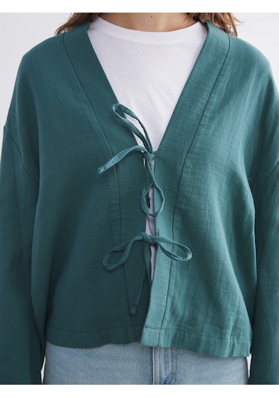 Lcw Modest Yeşil V Yaka Oversize Müslin Kadın Kimono